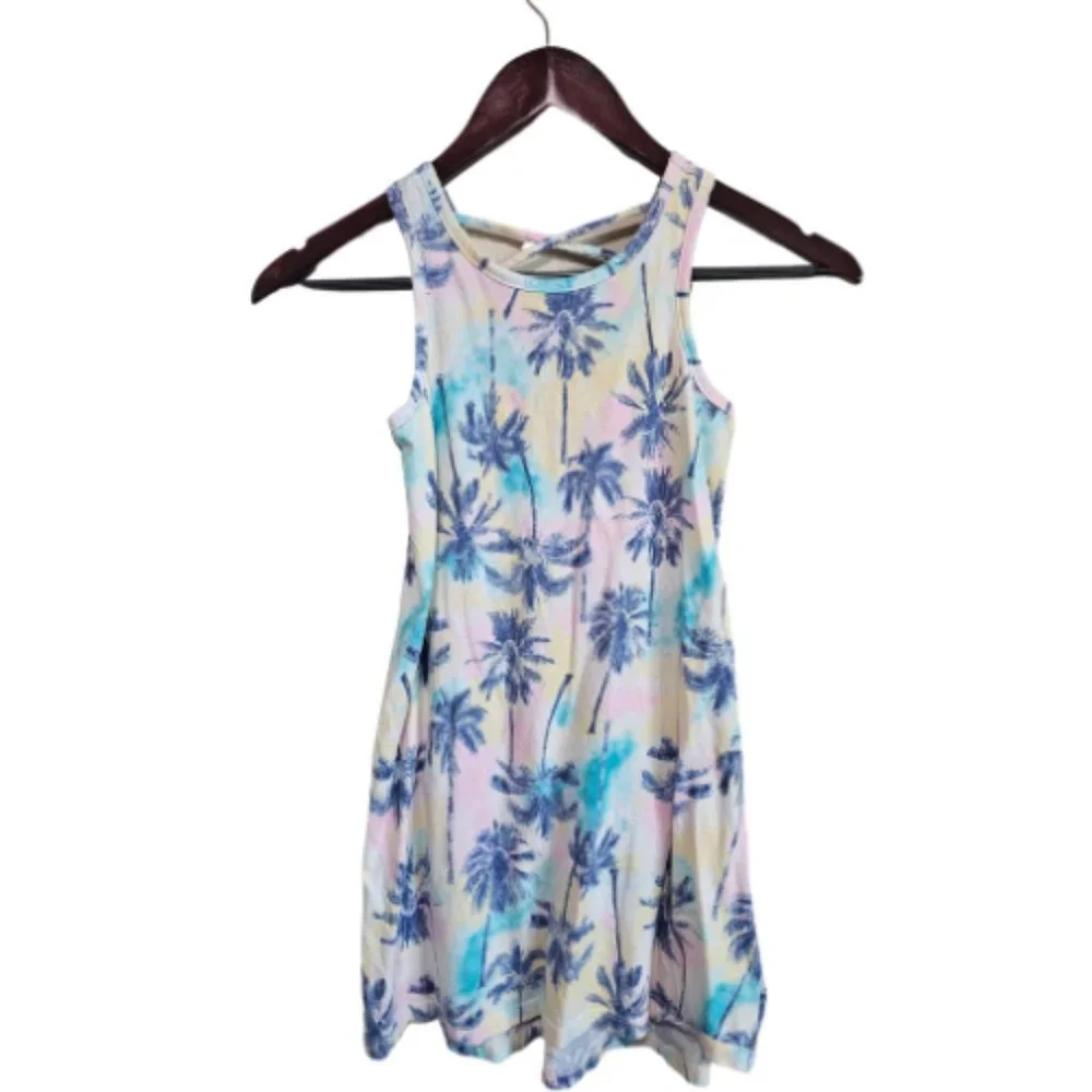 Old Navy Girls Dress Blue Palm Trees Multi Color Size M